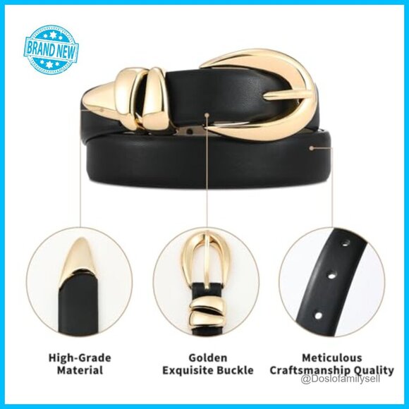Synthetic Leather Belt Gold Buckle Classic Elegant Women\'s Accessory Skinny Fit main image 7